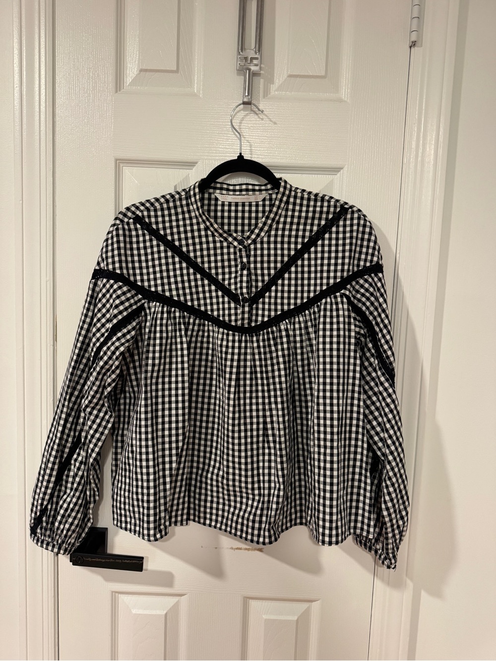 Zara Trafaluc Collection Gingham Lace Trim Babydoll Blouse Size L
